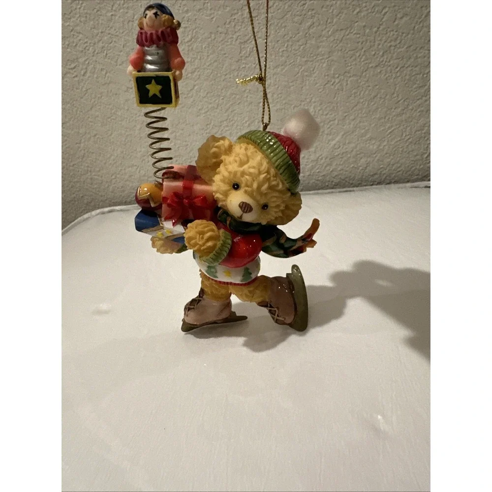 Bear Ornament Jack in box Ice Skating Heavy Christmas Ornament